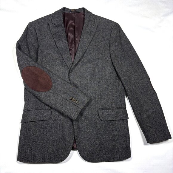 Banana Republic Wool Blend Tweed Herringbone Blazer Sport Coat w/Elbow Patch 44R - Picture 1 of 15